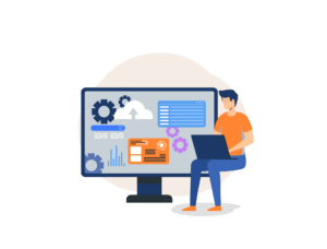 Illustration of a developer working on cloud-based AWS applications