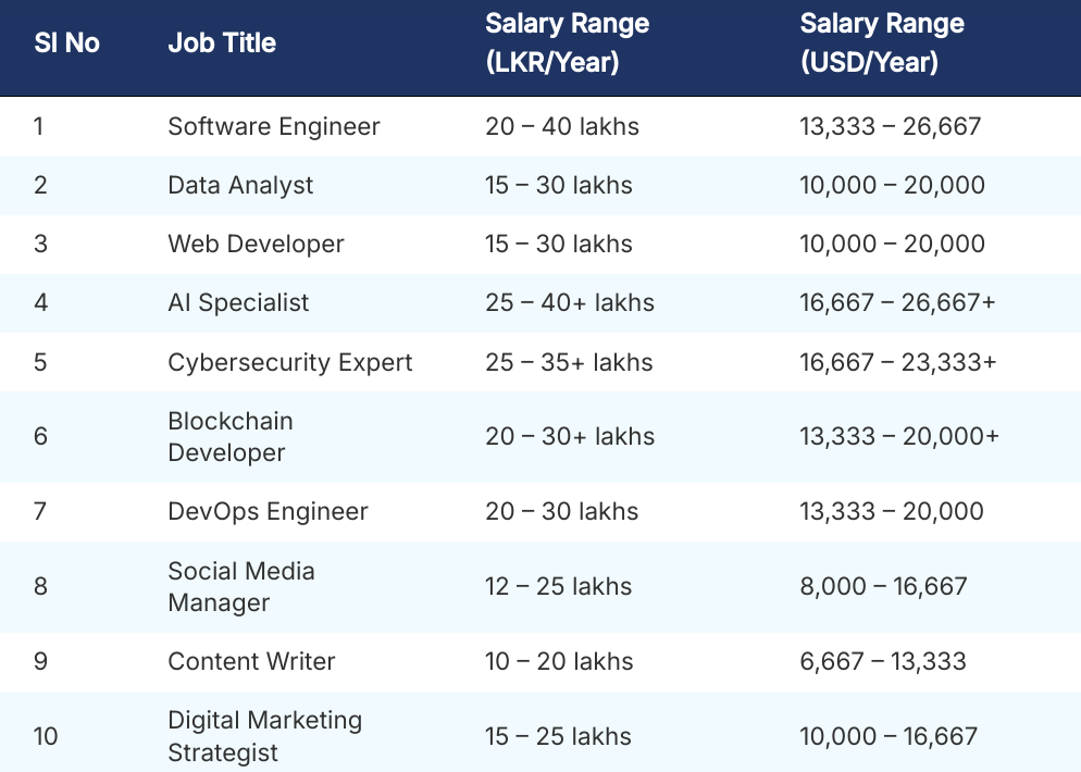 Top 10 highest-earning remote-friendly jobs in Sri Lanka