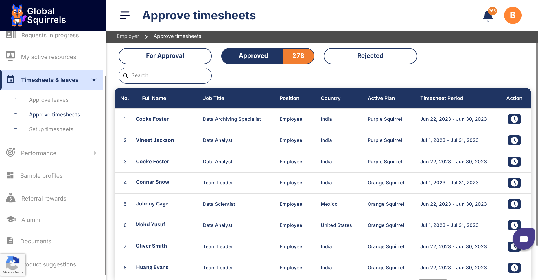 Approve timesheets