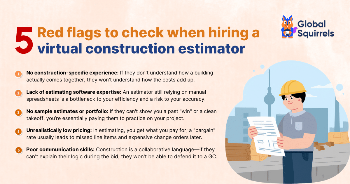 5 Red flags to check when hiring a virtual construction estimator