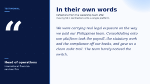 Testimonial Philippines Workforce for global financial firm